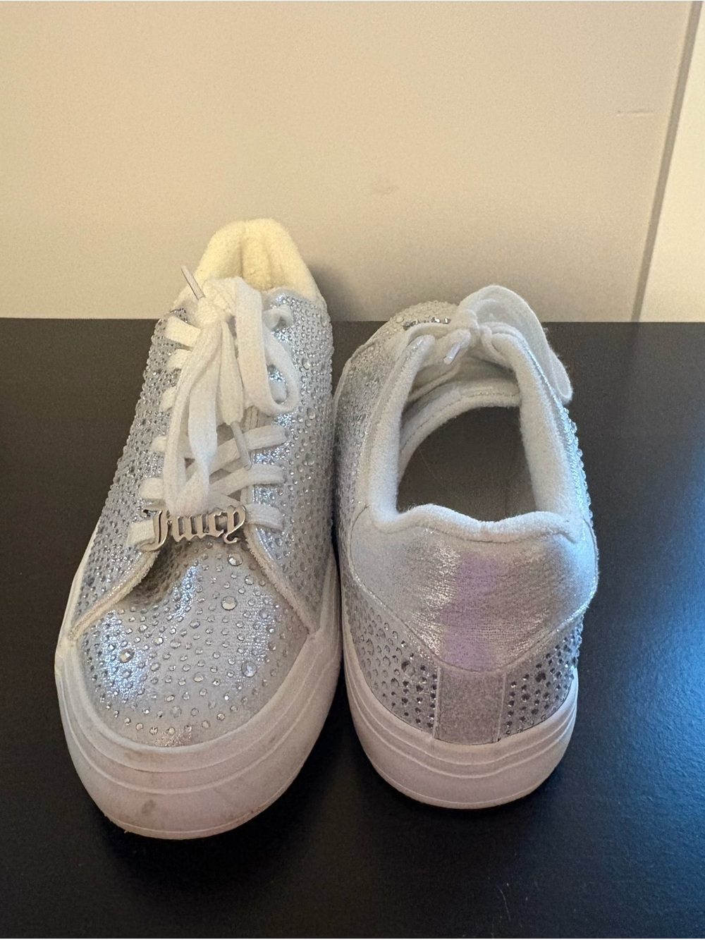Juicy Couture Girls' Silver Glitter & Rhinestone Sneakers